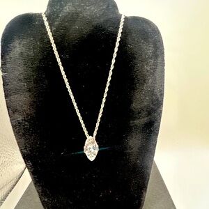 Vintage Avon CZ Marquise Silver Necklace Sparkling Pendant​​